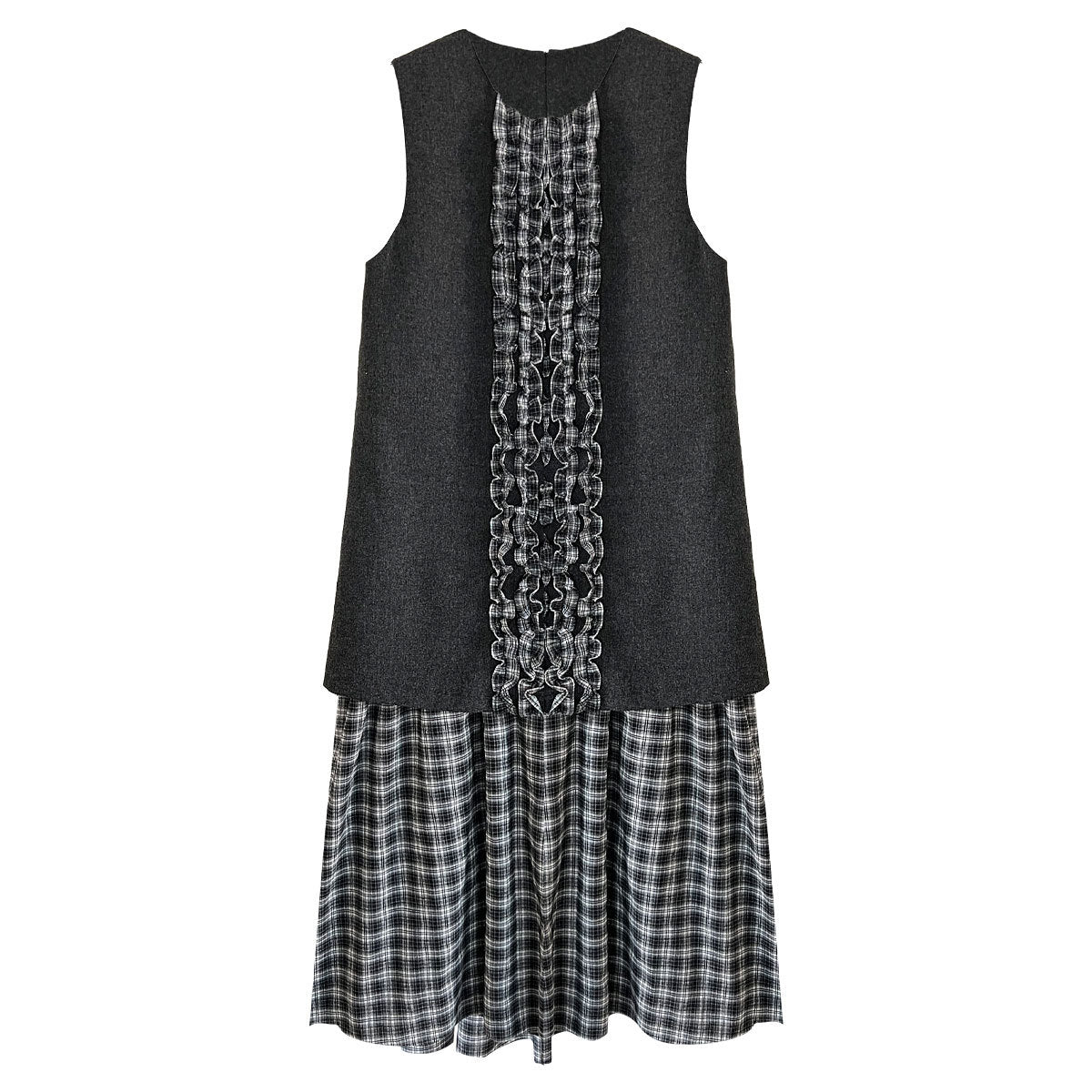 Japanese plaid fungus edge fishtail dress autumn and winter temperament petal woolen vest skirt