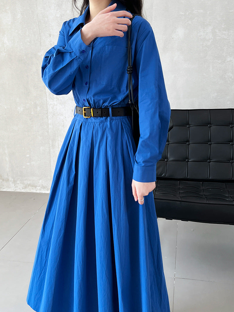 French Polo collar shirt dress women's spring new temperament high sense waist thin dress