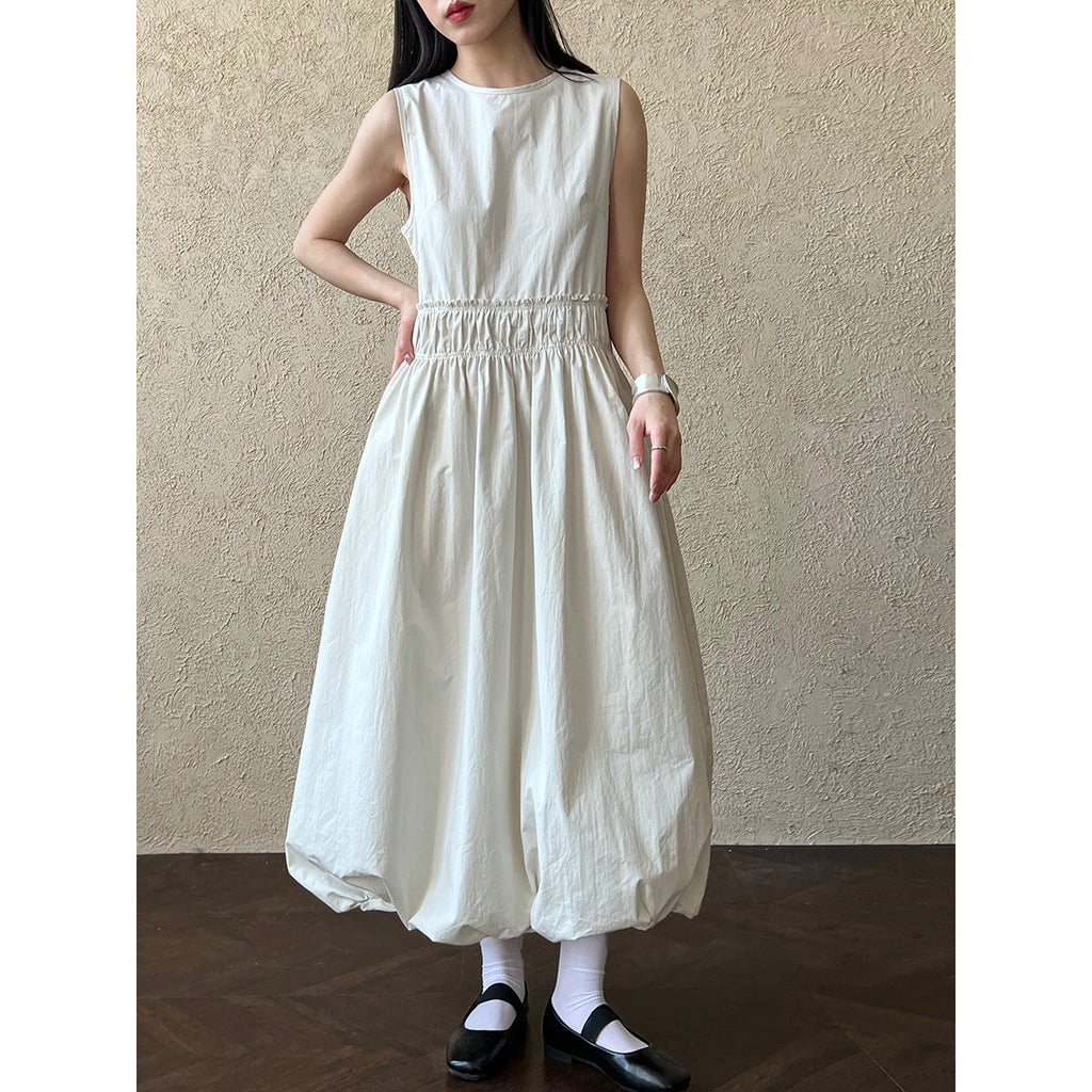 French design pleated splicing waist skirt spring and summer new fluffy bud vest dress
