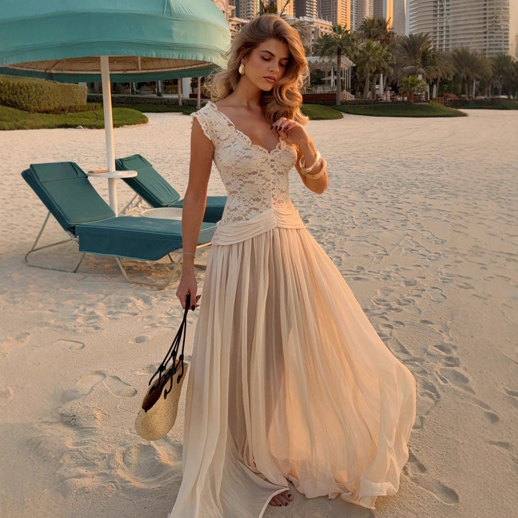 Lace Chiffon Maxi Dress