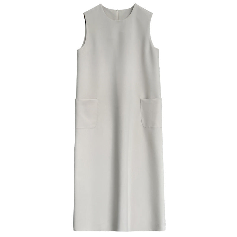 Temperament simple commuter sleeveless suit vest dress women's loose round neck drape straight skirt