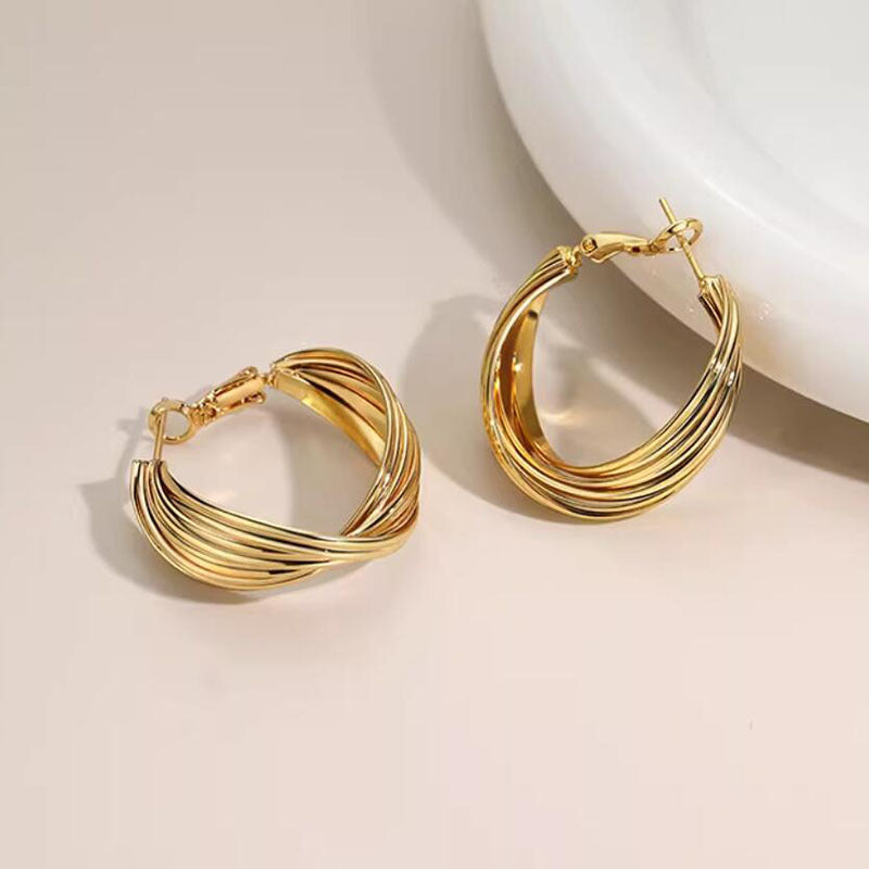 Copper-plated real gold exaggerated twist twist loop earrings high-end fashion earrings earrings