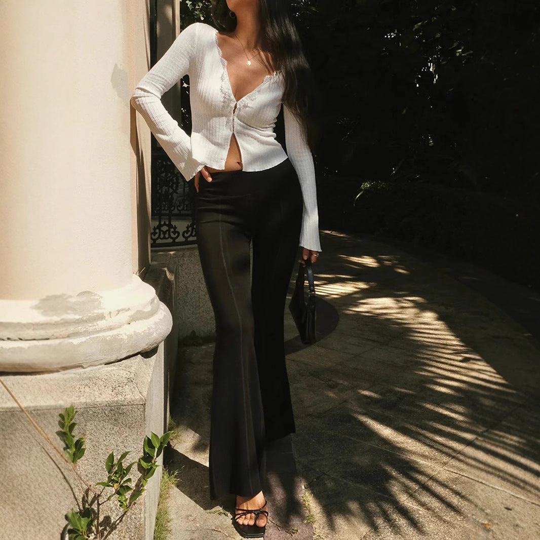 Sexy cut-out lace-up long sleeves knit open