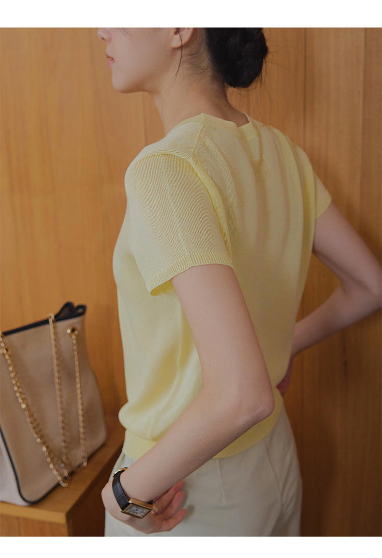 Seamless one-piece short-sleeved knitted sweater lazy top
