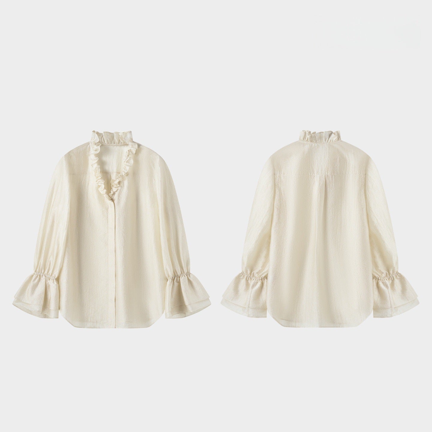 Spring and summer new romantic style luster cloud light satin fungus edge chicken heart collar light and slightly transparent shirt