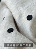 Heavy industry linen~ polka dot embroidery elastic waist thin cotton and linen casual pants women's wide-leg sickle pants