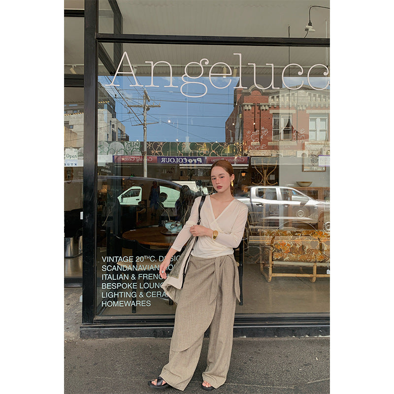 Early Spring Korean Simple Lazy Irregular Fart Curtain Wide Leg Suit Pants