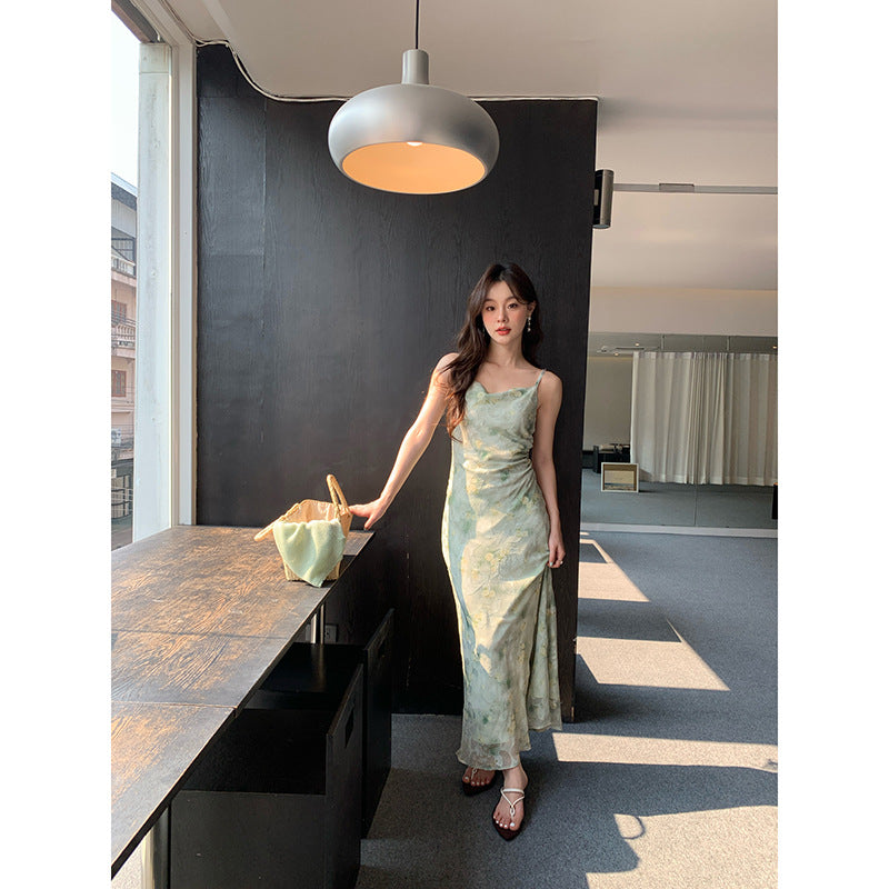 Temperament suspender floral dress