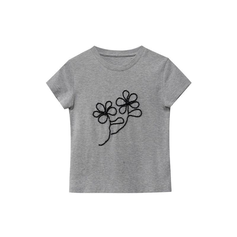 Sweet age-reducing slim-fitting and thin shoulder short-sleeved T-shirt