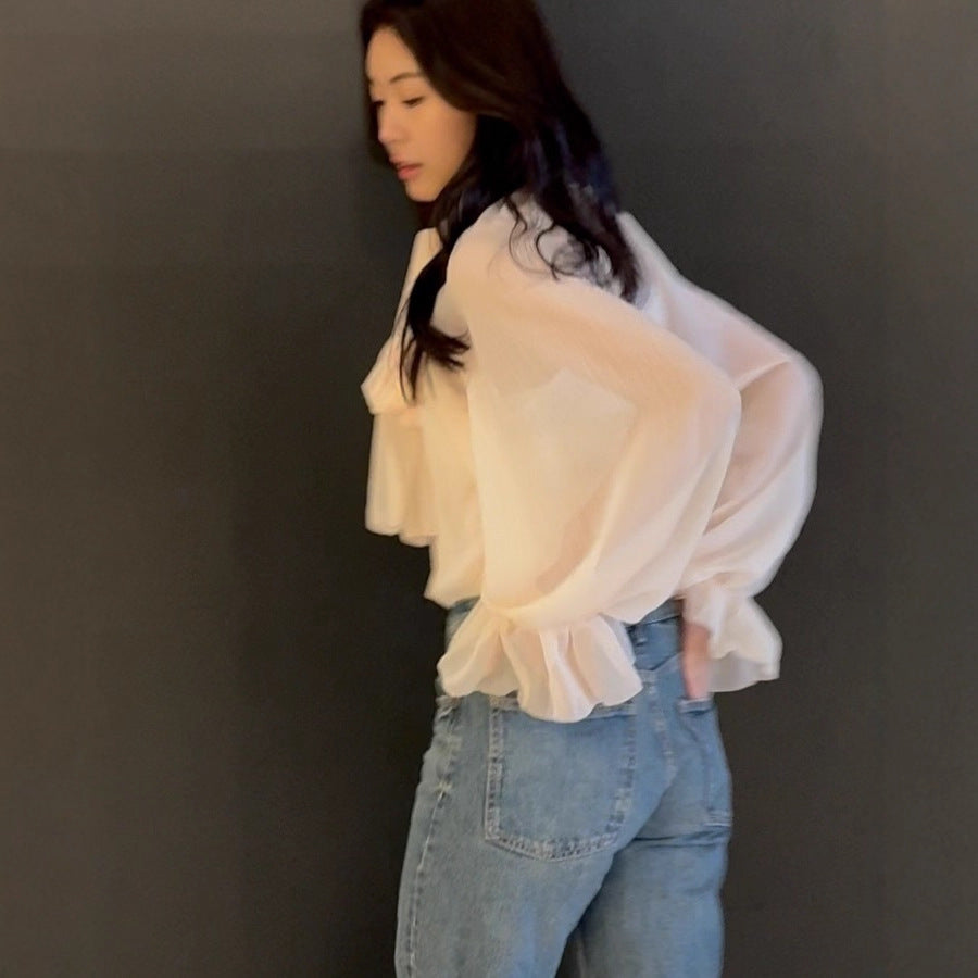 Loose Commuter Thin Lace-Up Shirt