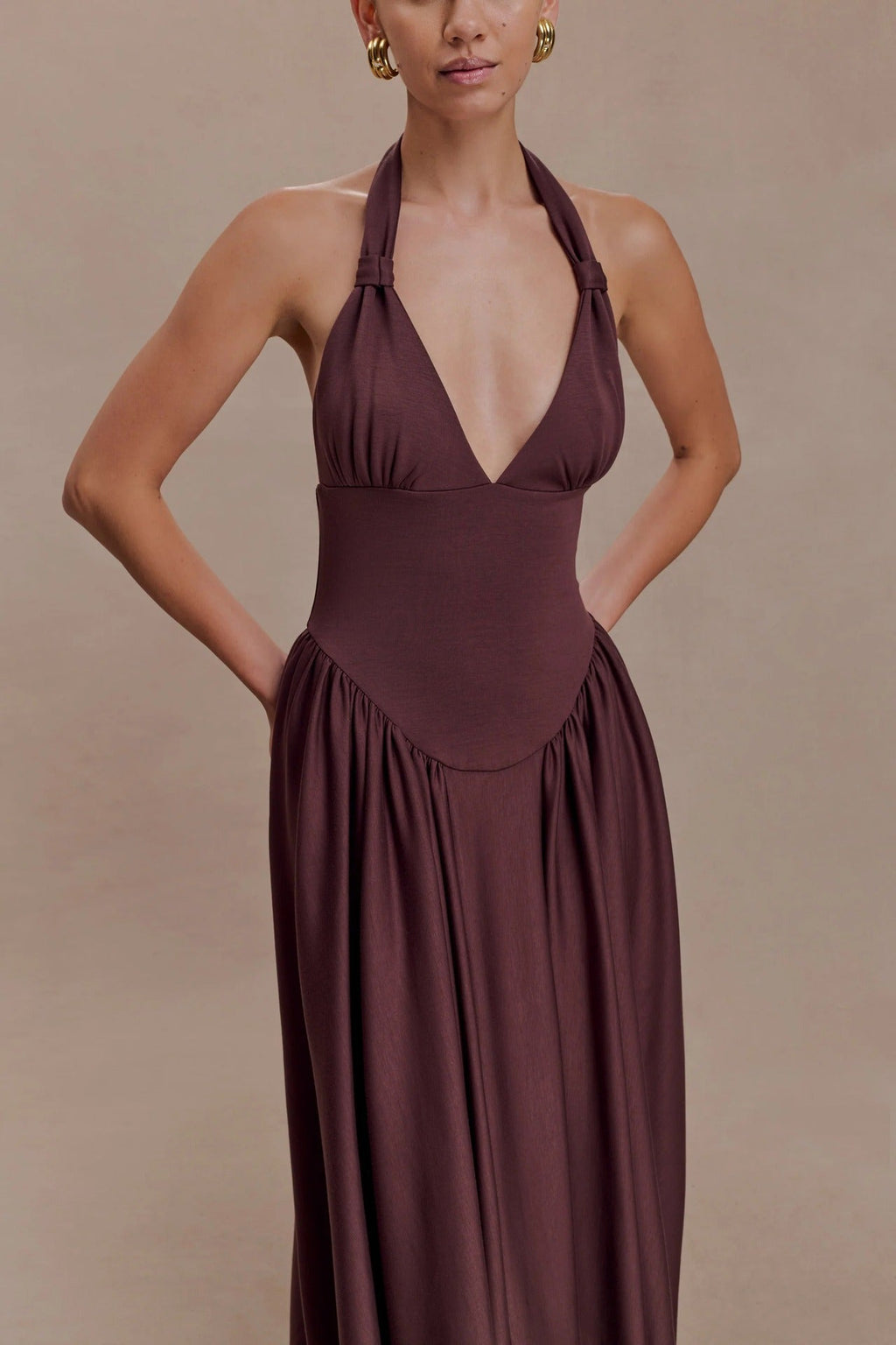 2026 resort style slip dress deep V sexy style fashion halterneck dress