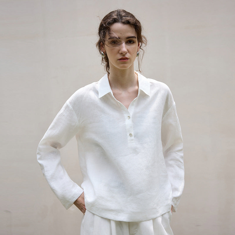 Linen Long Sleeve Polo Shirt
