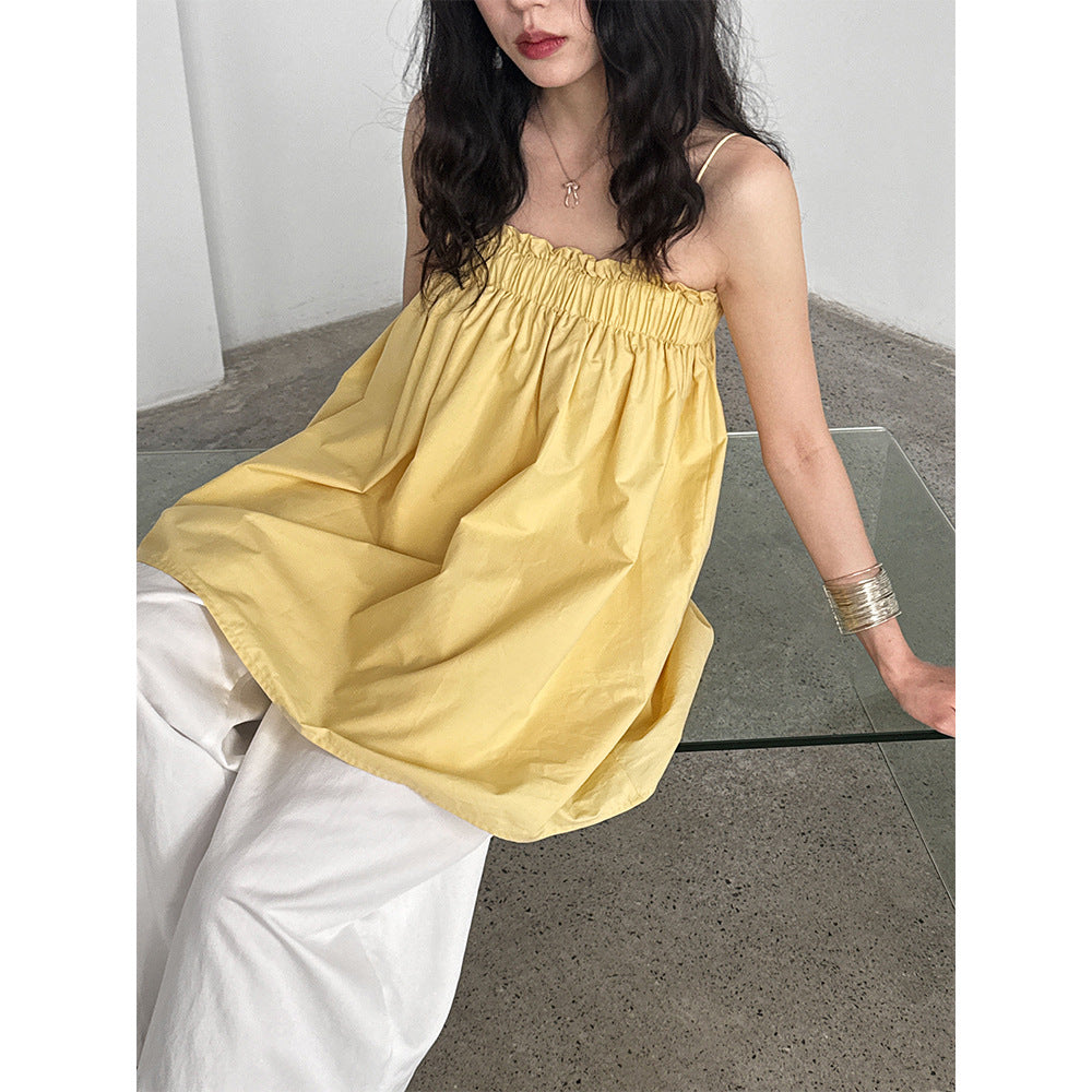 Korean camisole women's summer new one-shoulder resort style fungus mid-length top