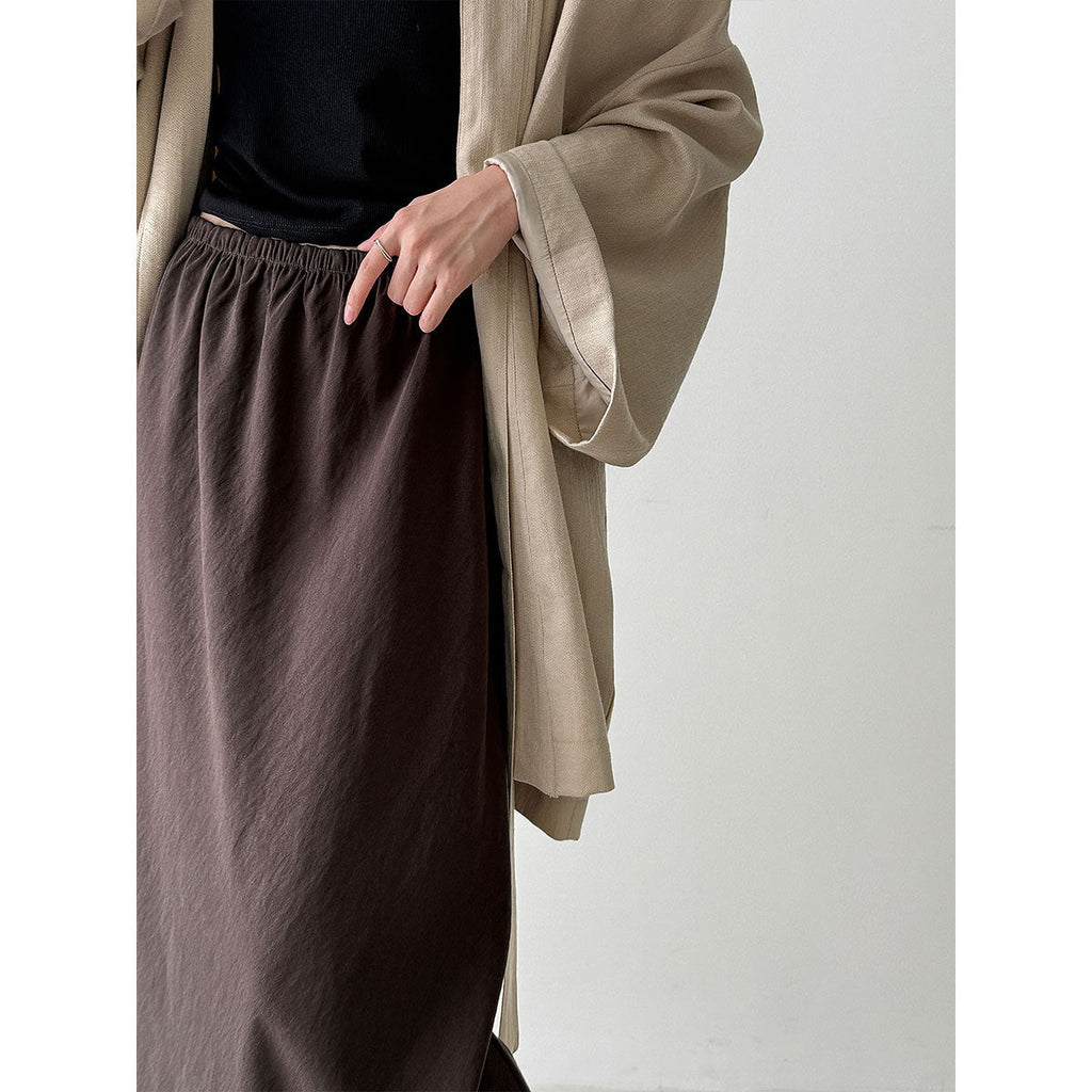 Premium drape~ Temperament high waist straight Tencel skirt autumn versatile and thin skirt
