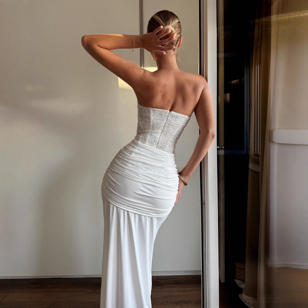 Fashion hottie sexy dress streamer slim beaded bandeau skirt evening dress