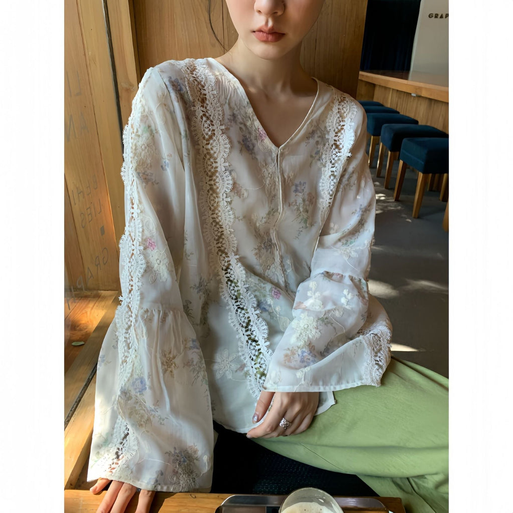 Foreign Chic Beautiful Hollow Chiffon Shirt