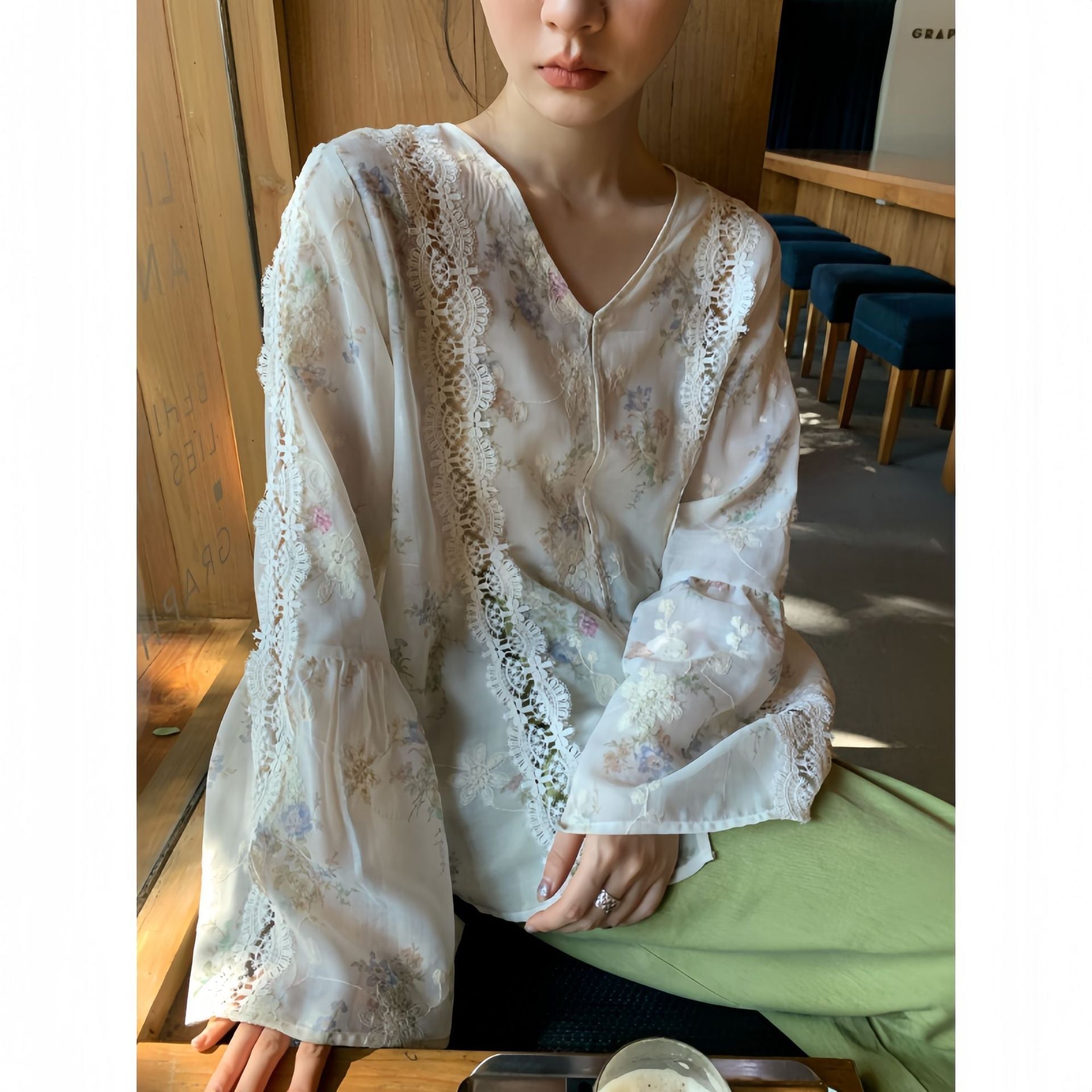 Foreign Chic Beautiful Hollow Chiffon Shirt