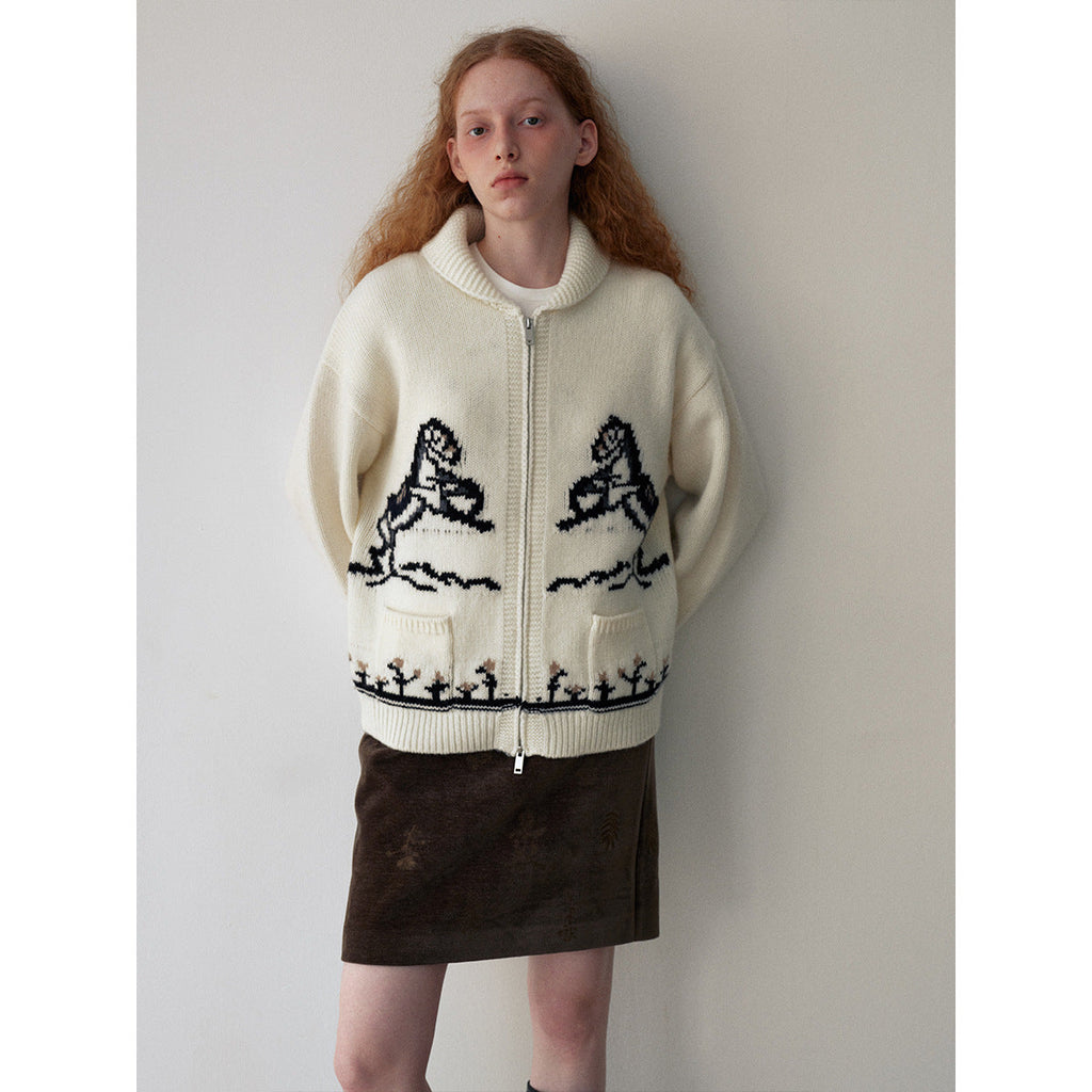 Early spring new casual lapel wool classic versatile pony snow woolen cardigan