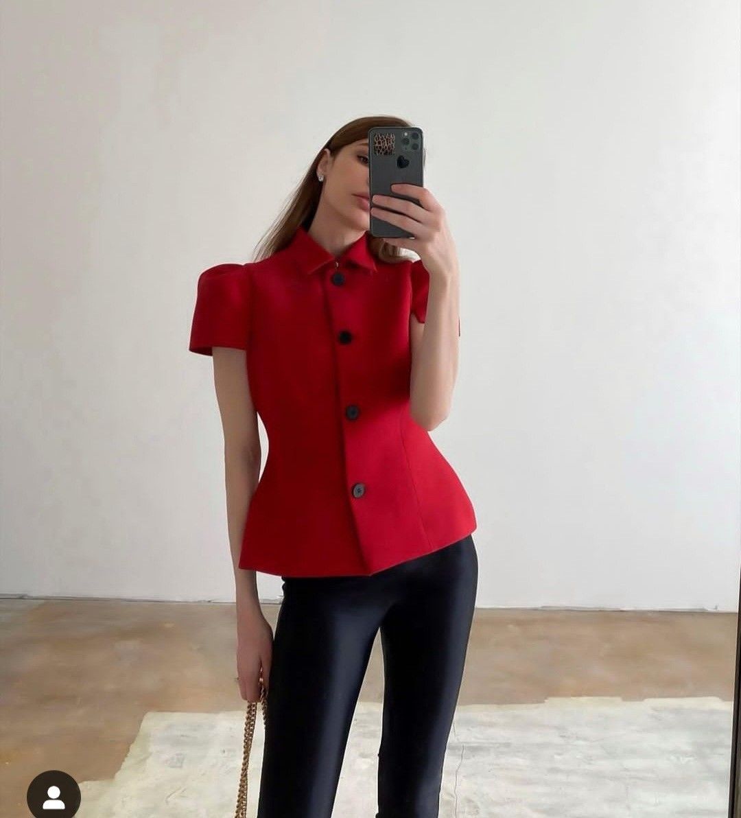 Fashion lapel short-sleeved blazer slim-fitting solid color short jacket