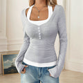 2026 AliExpress Foreign Trade Women's Autumn and Winter Korean Version Trendy T-Shirt Design Temperament Fake Two Long Sleeve Tops