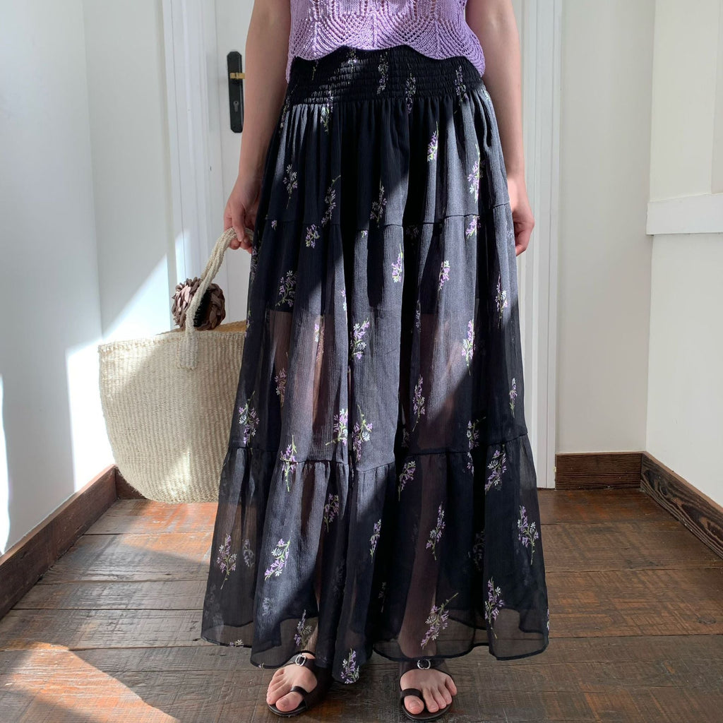 Floral A-Line Maxi Skirt with Elastic Waist