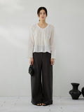 Tencel ramie pleated texture v-neck lazy lace shirt lazy shirt
