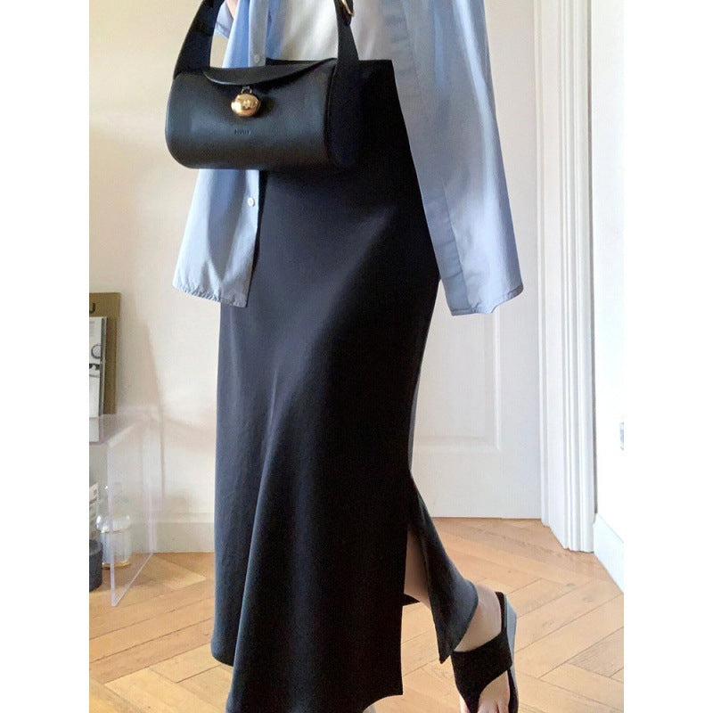 Ice silk acetic acid satin medium and long skirt