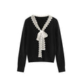 Sweet age-reducing lace-lace-up V-neck pullover sweater