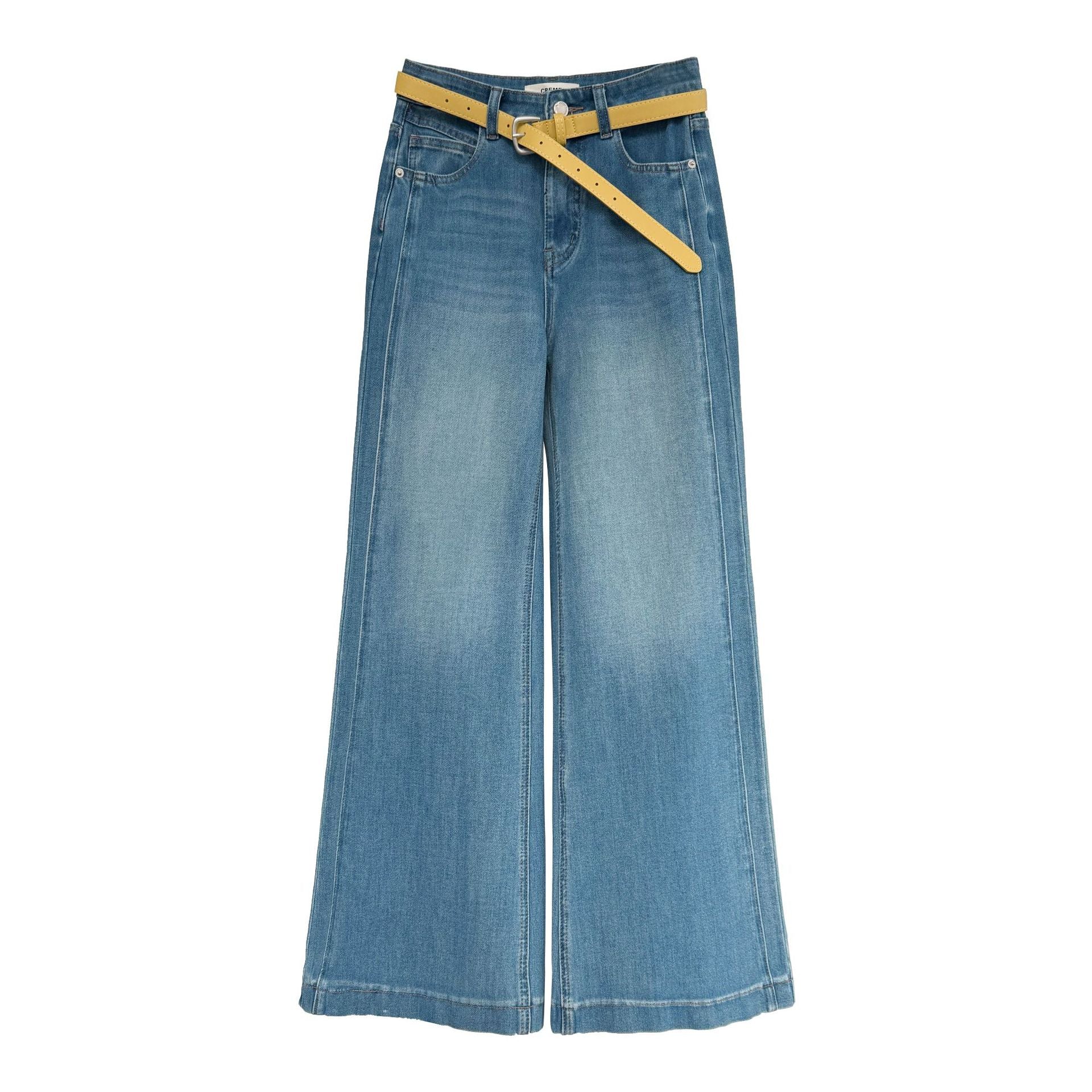 Retro wide-leg jeans for women's 26 early spring new models with belt versatile and thin flared pants