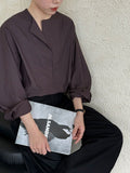 French high-end crew neck shirt women's autumn new loose and versatile lantern sleeve shirt top