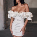 Sexy dress waist-wrapped hip skirt tube top one-word shoulder fishbone ruffle edge dress