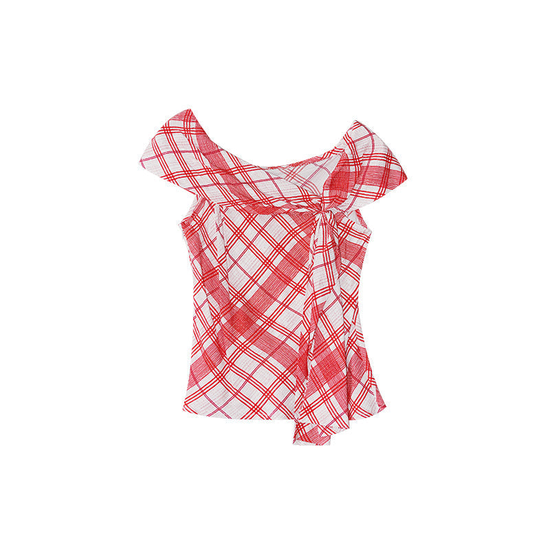 Retro beautiful top design streamer plaid t-shirt