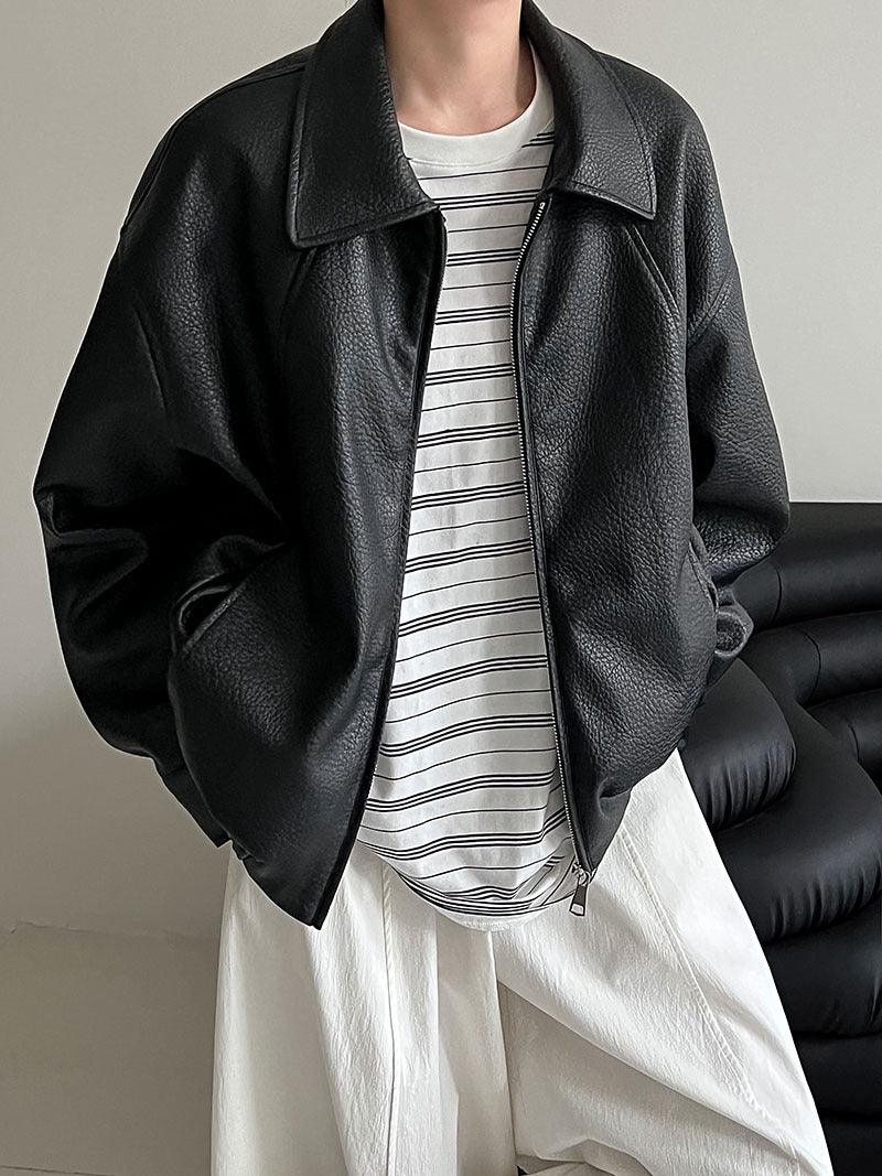 Korean classic locomotive texture lychee leather jacket autumn basic zipper jacket