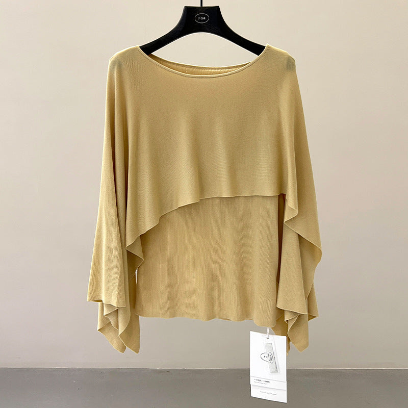 Cloak-type knitted sweater women's spring new niche Tencel loose and thin top