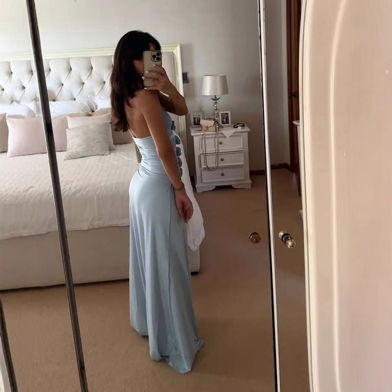 Flower backless evening dress slim dress