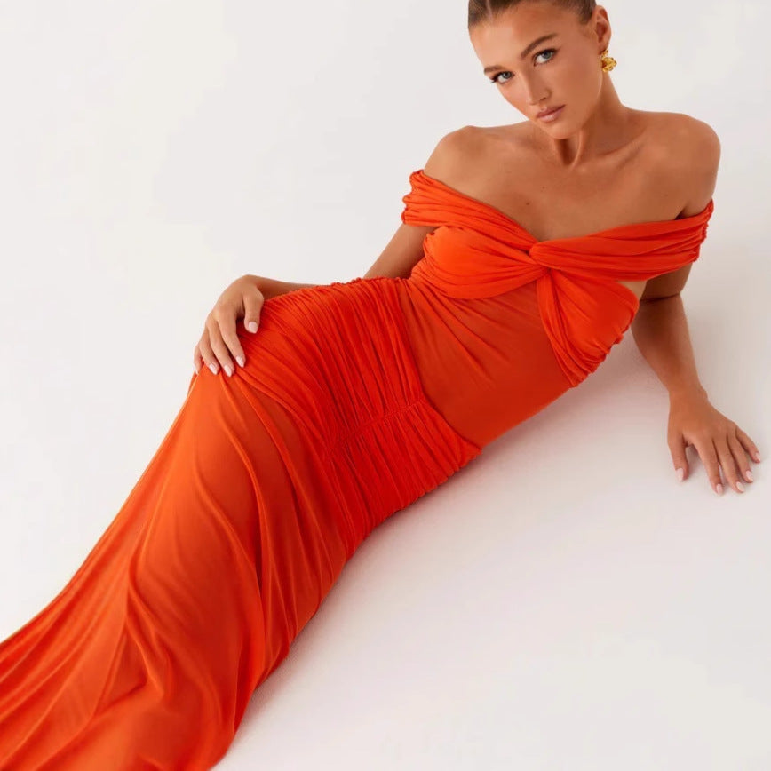 Sexy one-word collar tube top dress