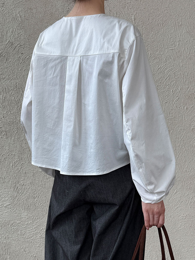 French high-end crew neck shirt women's autumn new loose and versatile lantern sleeve shirt top