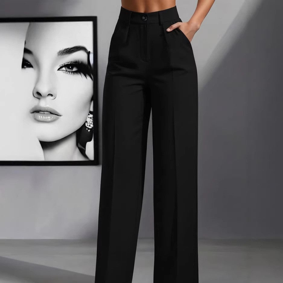 Women's new high waist drape straight simple casual women's trousers work trousers trousers