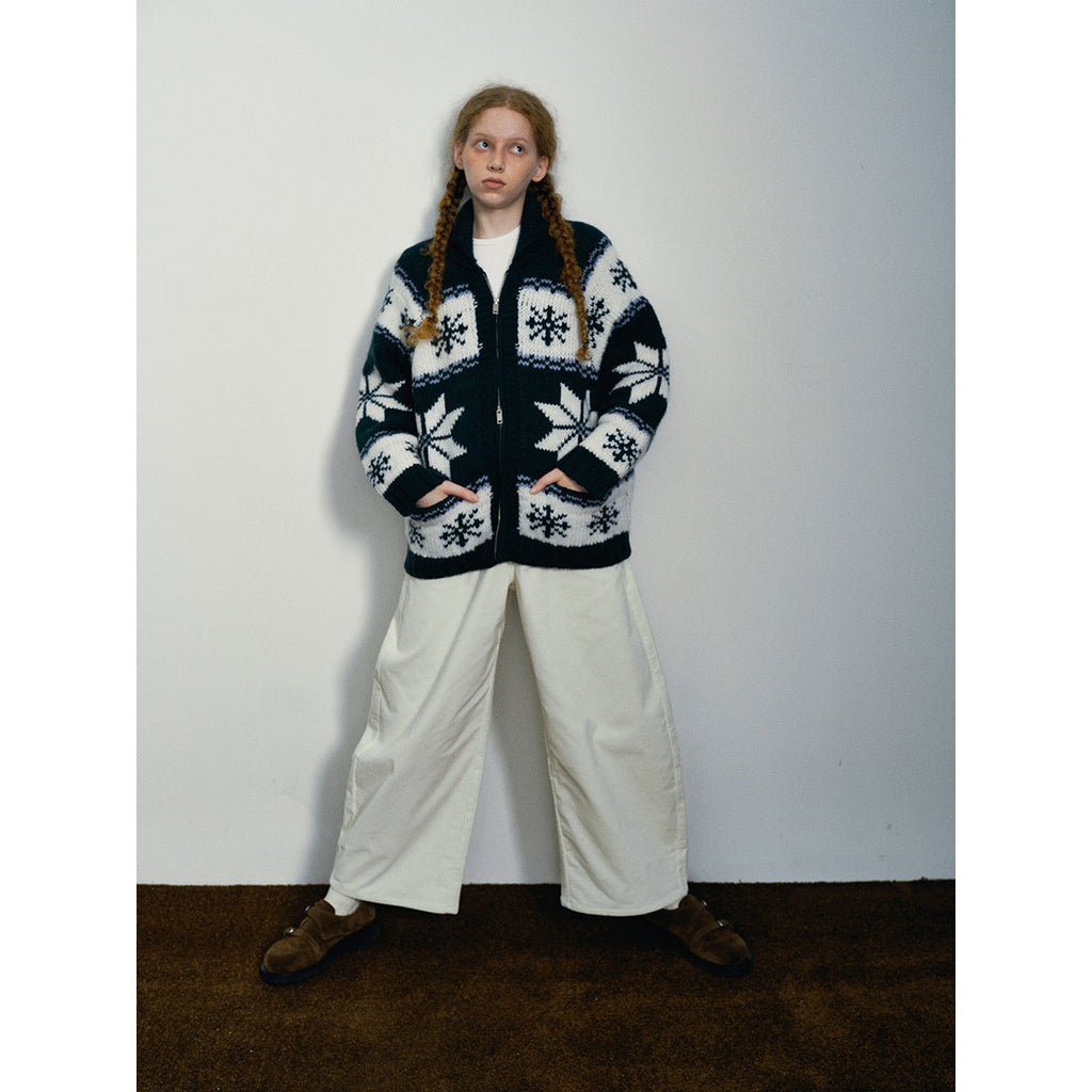 Winter casual lapel Fair Island thick needle all-wool versatile wool cardigan