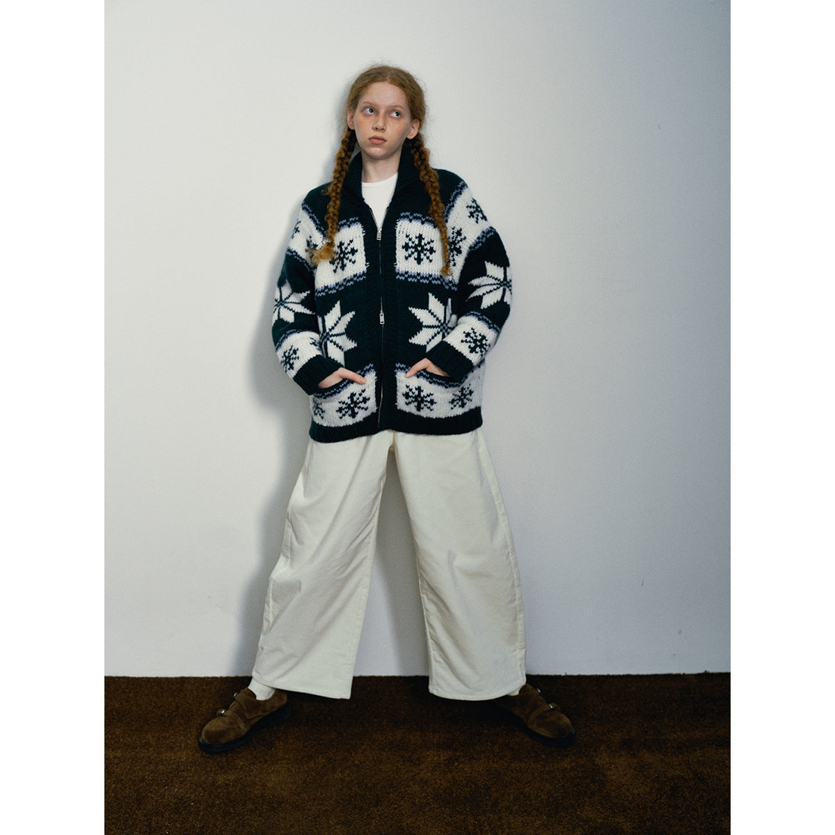 Winter casual lapel Fair Island thick needle all-wool versatile wool cardigan