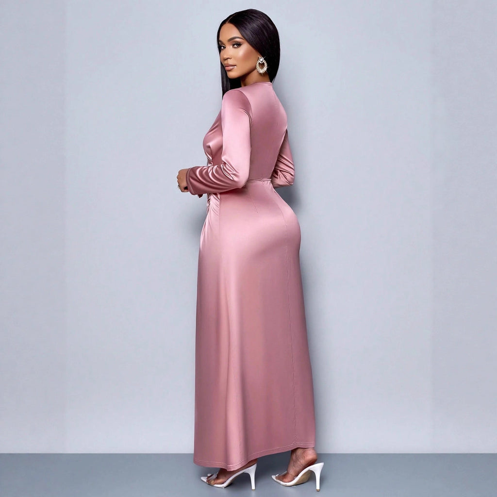 New solid color high-end satin dress fashionable and elegant temperament light evening dress