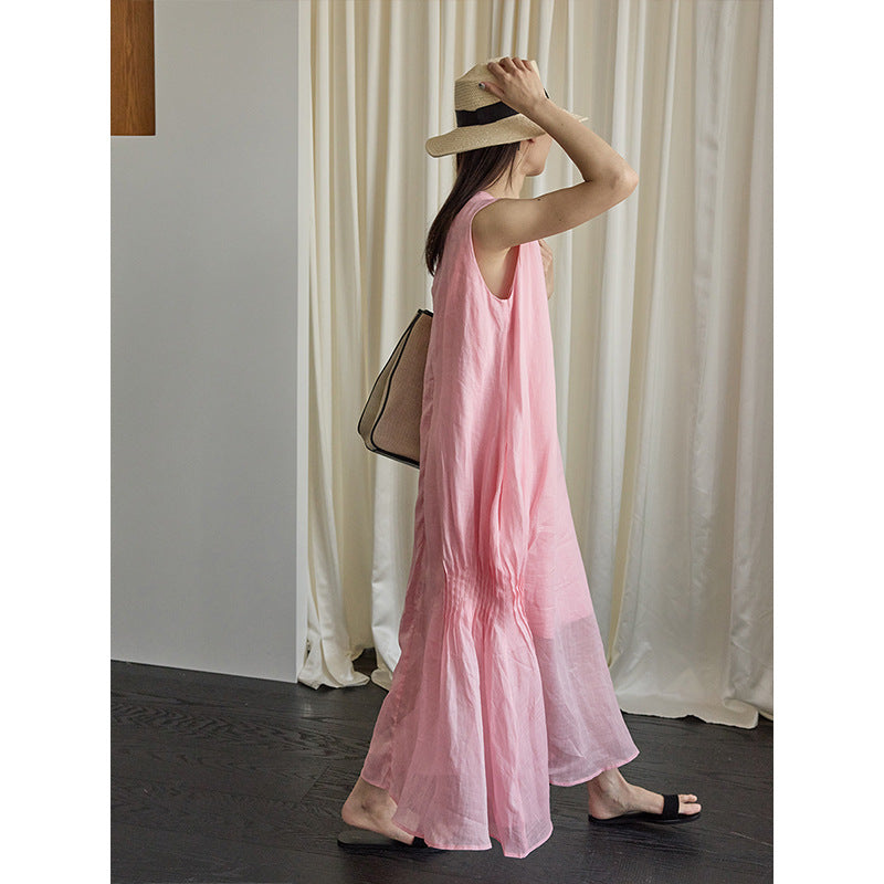 Versatile crew neck loose casual knee pendulum dress