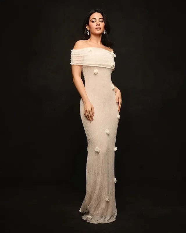 New holiday style tube top long dress design sense slim flower word shoulder dress