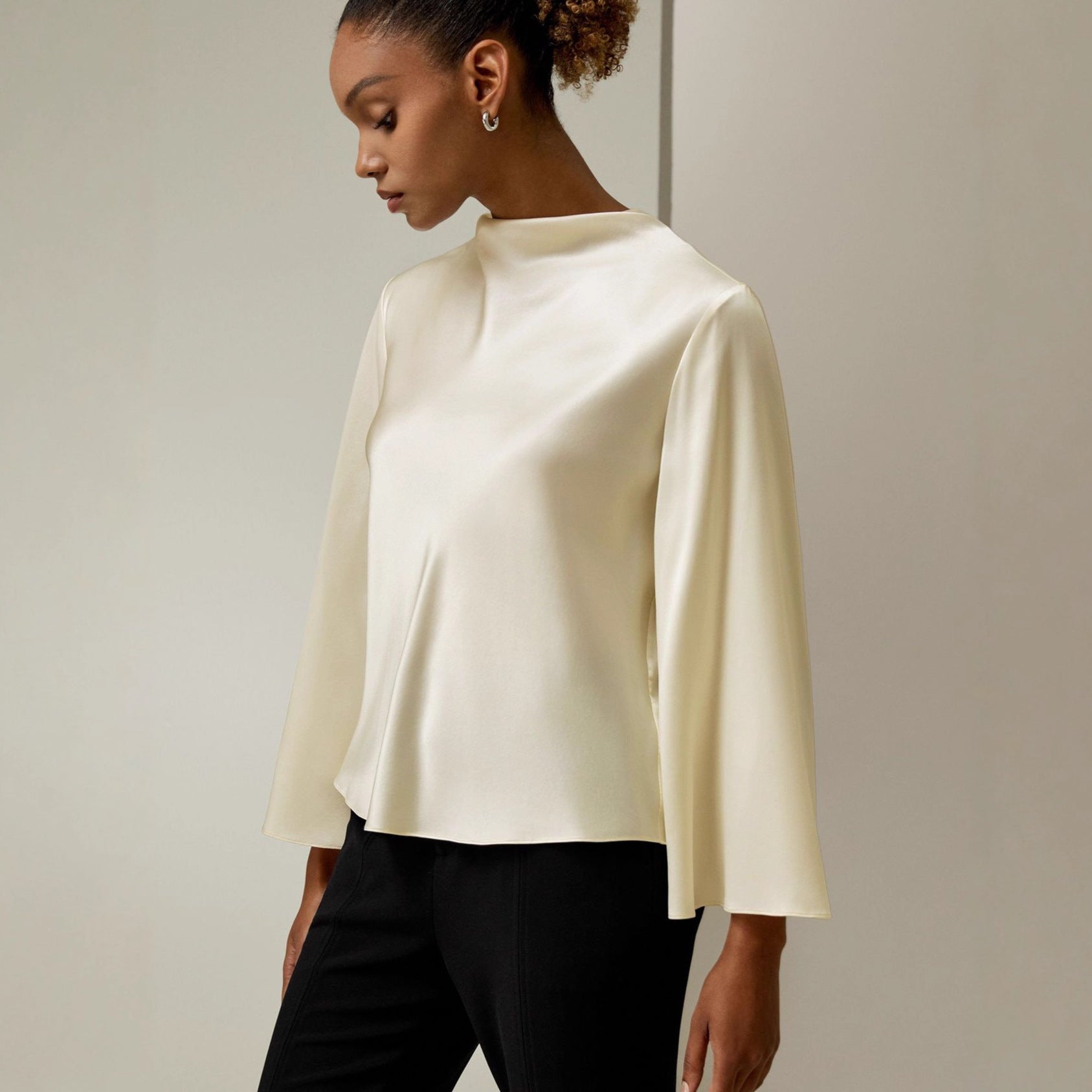 Stylish loose crew neck satin shirt