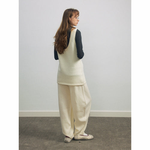 Autumn new casual high-waisted lace-up full cashmere loose long wool pants for women