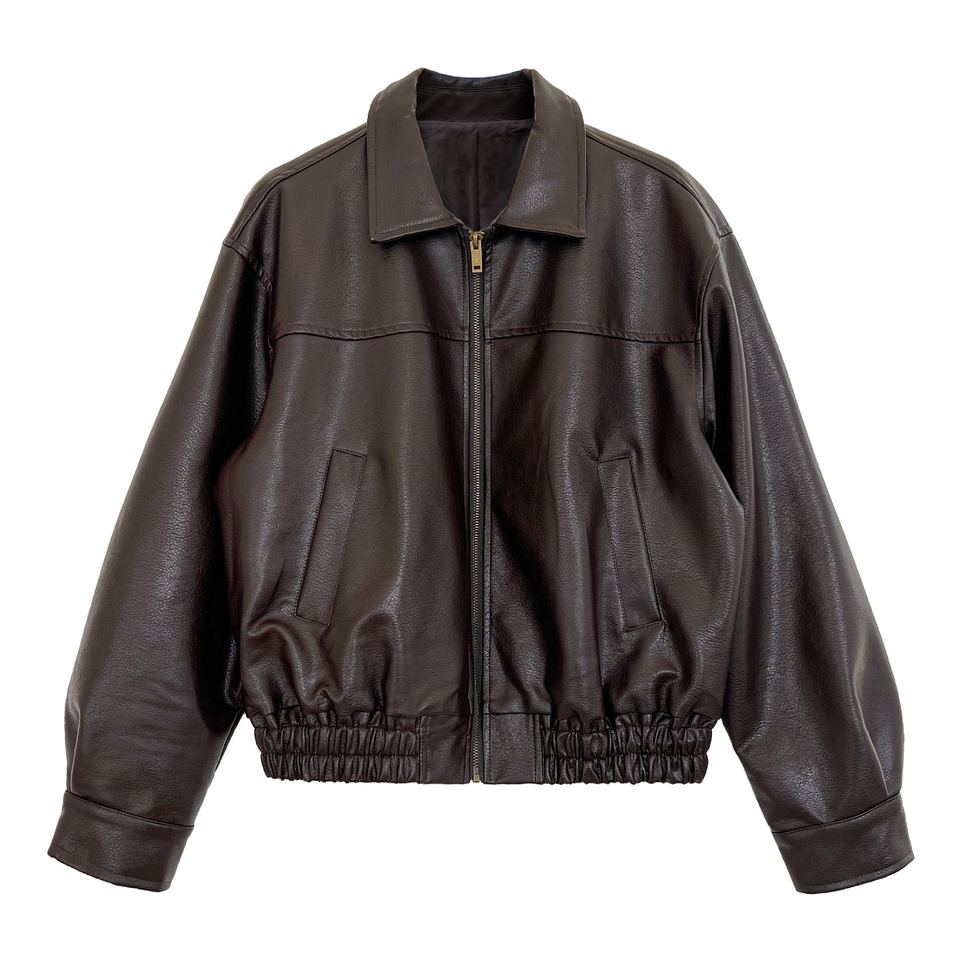 Korean locomotive style high-end lapel leather jacket