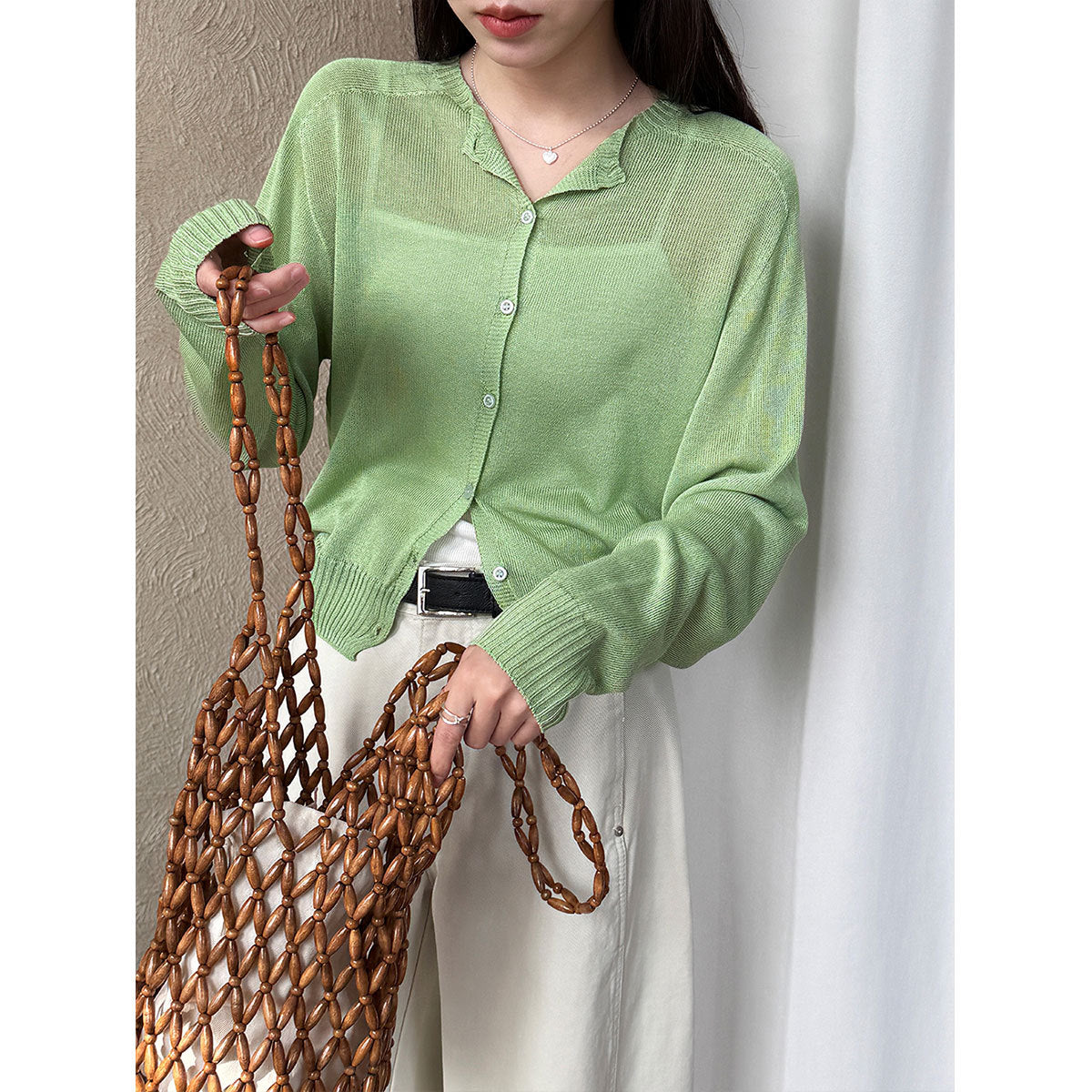 Gentle and lazy knitted cardigan women's spring new thin versatile sweater jacket base