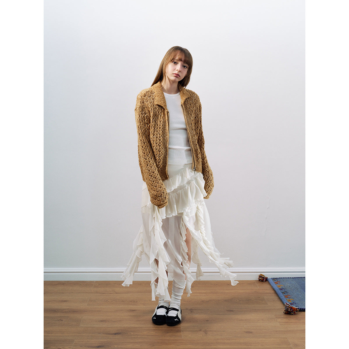 Spring new casual irregular easy solid color versatile medium and long skirt