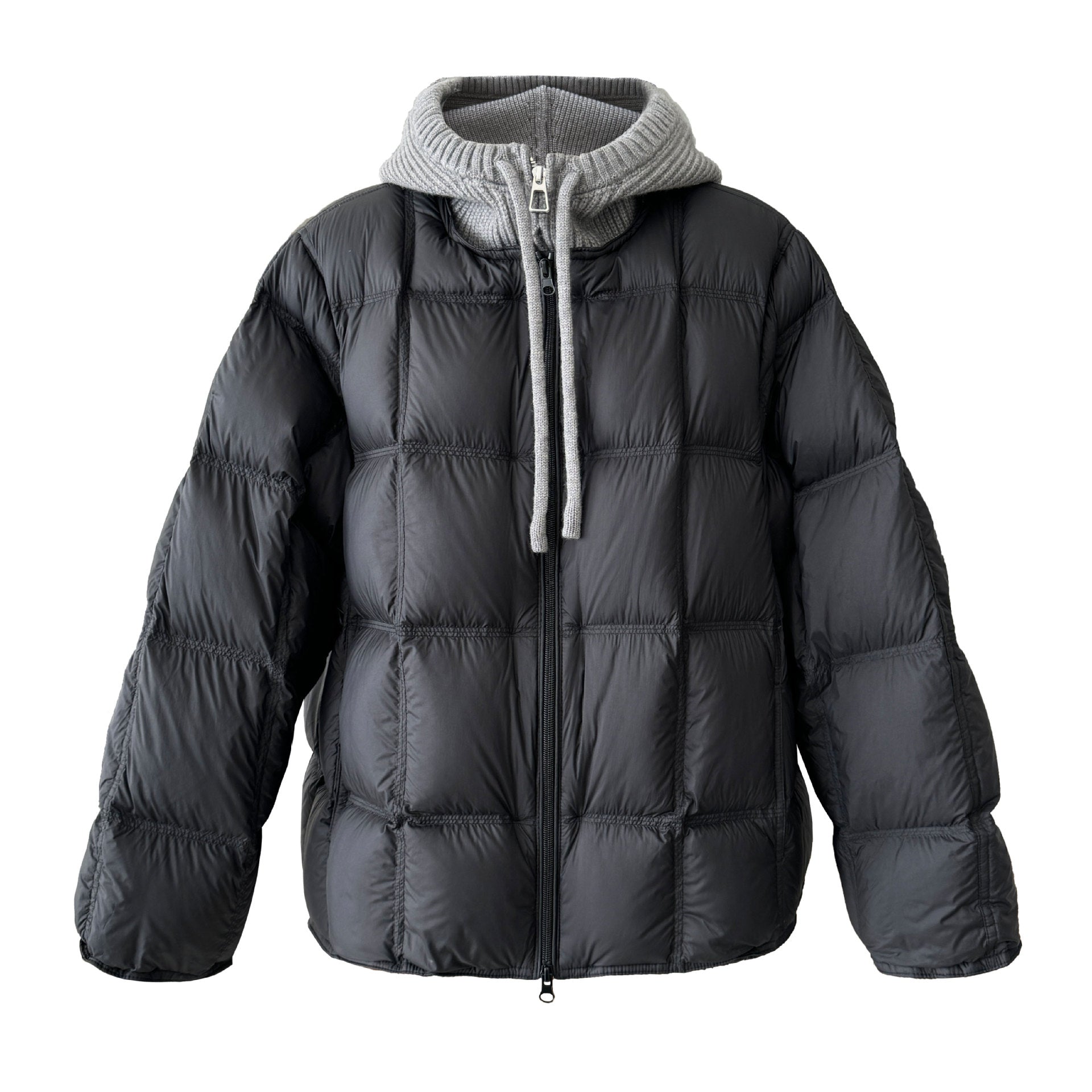 Premium sense knitted hooded splicing 90 white duck down jacket women's winter fake two-piece puff down jacket
