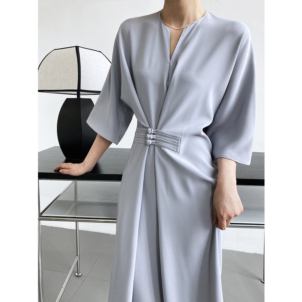 Temperament senior buckle waist strap straight dress new Chinese style improved long skirt